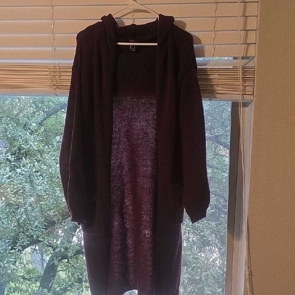 Forever 21 Deep Purple Hooded Cardigan